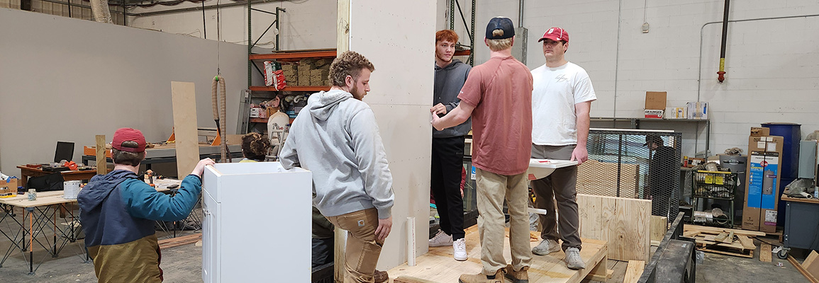 Students working with wood