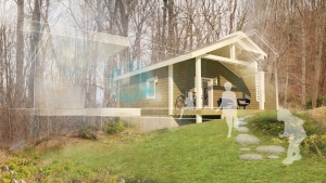 This concept rendering for the App Builds a Home project shows the outside of the home. When creating design elements for the home, Appalachian’s IDEXlab team considered cost, comfort, energy performance, constructability and environmental benefits.