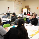 D. Jason Miller, associate professor in the Department of Sustainable Technology and the Built Environment, facilitates a design thinking workshop with the Holland Fellows encouraging them to think outside the box while developing business plans and solutions to eliminate plastic waste. Photo by Chase Reynolds